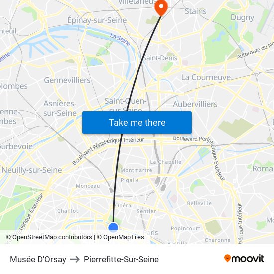 Musée D'Orsay to Pierrefitte-Sur-Seine map