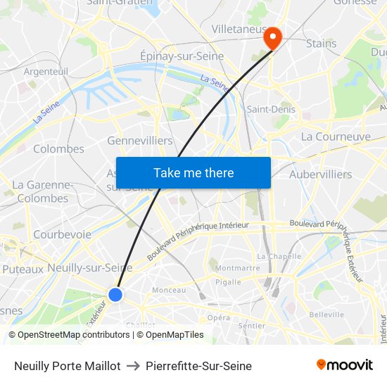 Neuilly Porte Maillot to Pierrefitte-Sur-Seine map
