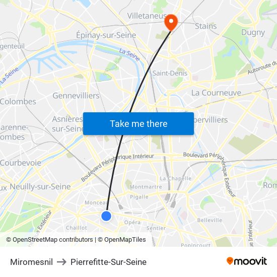 Miromesnil to Pierrefitte-Sur-Seine map