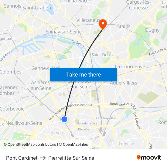 Pont Cardinet to Pierrefitte-Sur-Seine map