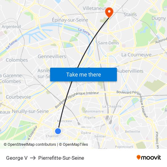 George V to Pierrefitte-Sur-Seine map