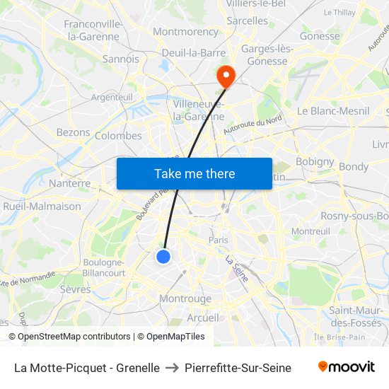 La Motte-Picquet - Grenelle to Pierrefitte-Sur-Seine map
