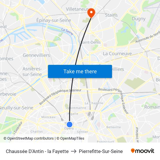 Chaussée D'Antin - la Fayette to Pierrefitte-Sur-Seine map