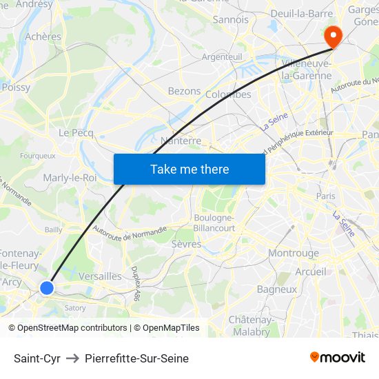 Saint-Cyr to Pierrefitte-Sur-Seine map