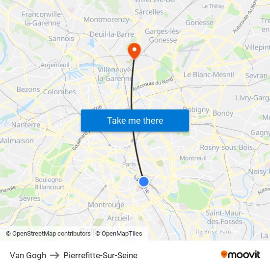 Van Gogh to Pierrefitte-Sur-Seine map