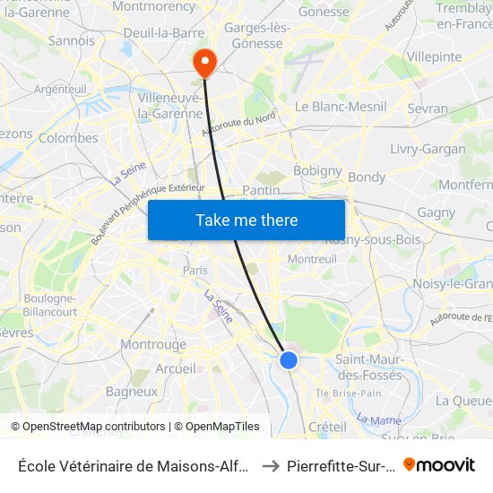 École Vétérinaire de Maisons-Alfort - Métro to Pierrefitte-Sur-Seine map