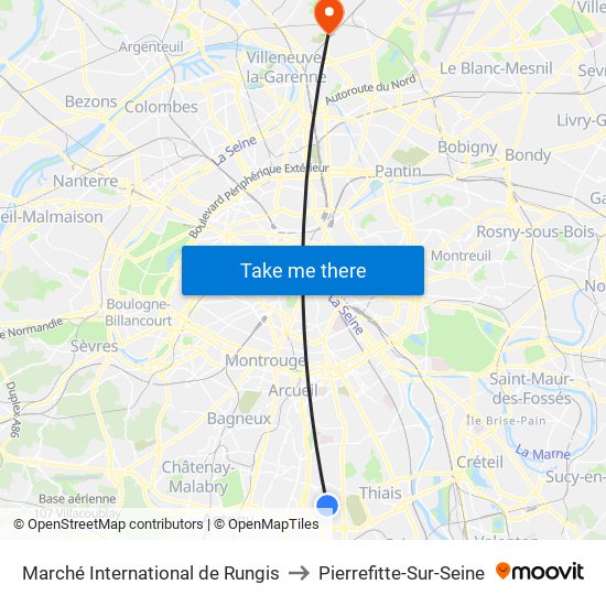 Marché International de Rungis to Pierrefitte-Sur-Seine map