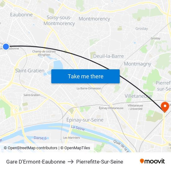 Gare D'Ermont-Eaubonne to Pierrefitte-Sur-Seine map