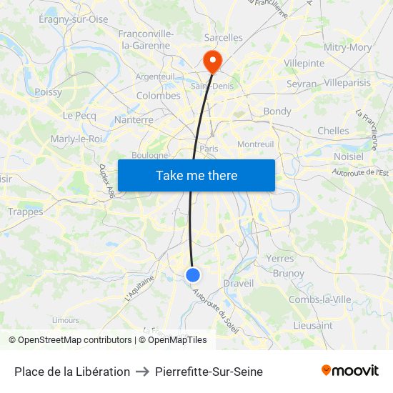 Place de la Libération to Pierrefitte-Sur-Seine map