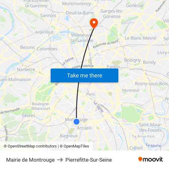 Mairie de Montrouge to Pierrefitte-Sur-Seine map