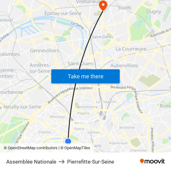 Assemblée Nationale to Pierrefitte-Sur-Seine map