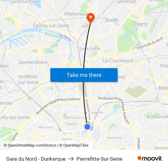 Gare du Nord - Dunkerque to Pierrefitte-Sur-Seine map