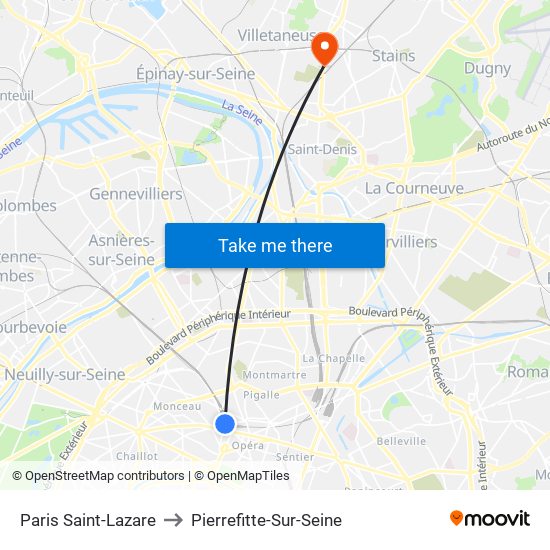 Paris Saint-Lazare to Pierrefitte-Sur-Seine map