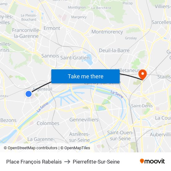 Place François Rabelais to Pierrefitte-Sur-Seine map