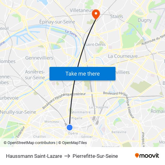 Haussmann Saint-Lazare to Pierrefitte-Sur-Seine map
