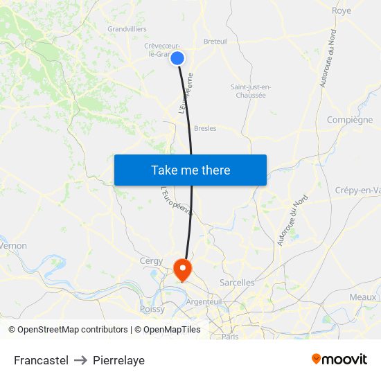 Francastel to Pierrelaye map