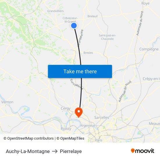 Auchy-La-Montagne to Pierrelaye map