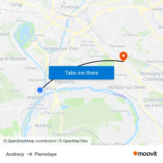 Andresy to Pierrelaye map