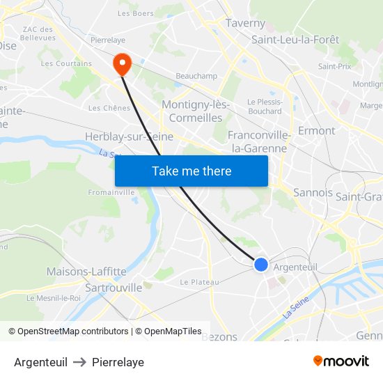 Argenteuil to Pierrelaye map