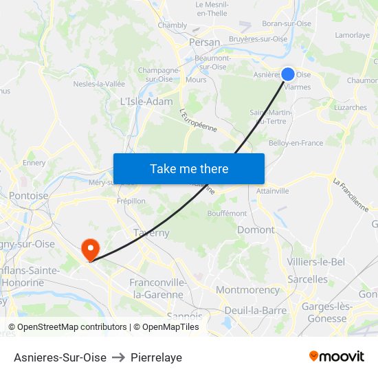 Asnieres-Sur-Oise to Pierrelaye map