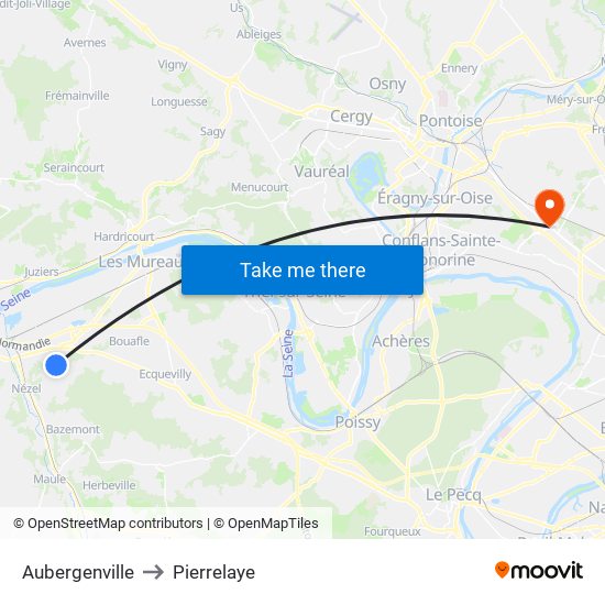 Aubergenville to Pierrelaye map