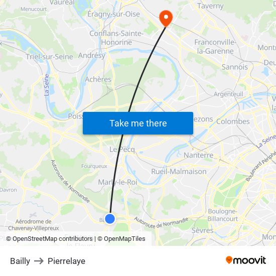 Bailly to Pierrelaye map