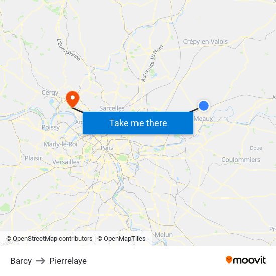 Barcy to Pierrelaye map
