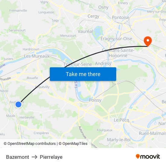 Bazemont to Pierrelaye map