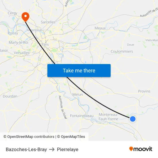 Bazoches-Les-Bray to Pierrelaye map
