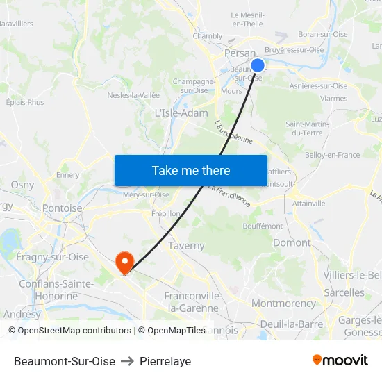 Beaumont-Sur-Oise to Pierrelaye map