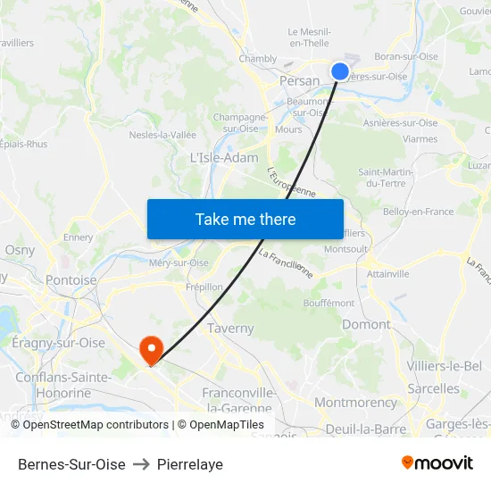 Bernes-Sur-Oise to Pierrelaye map