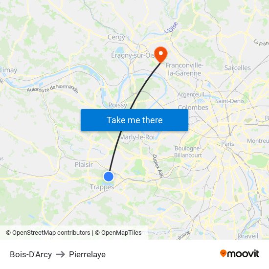 Bois-D'Arcy to Pierrelaye map