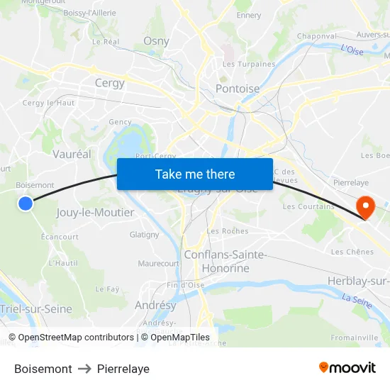 Boisemont to Pierrelaye map