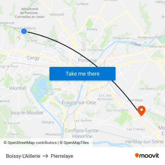 Boissy-L'Aillerie to Pierrelaye map