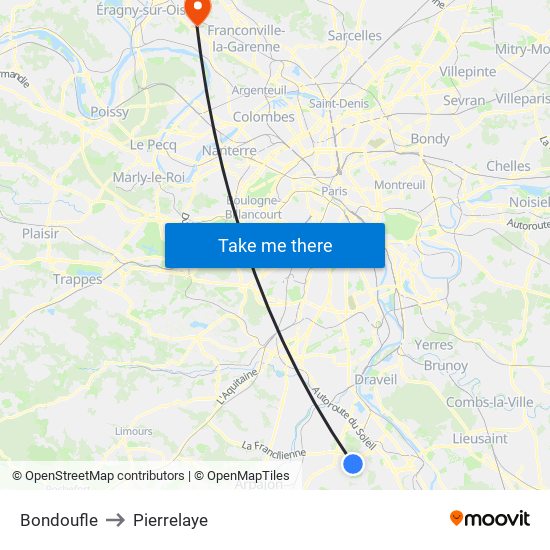 Bondoufle to Pierrelaye map