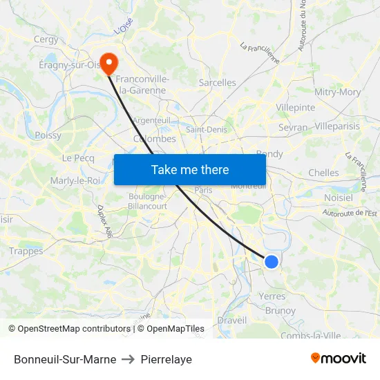 Bonneuil-Sur-Marne to Pierrelaye map
