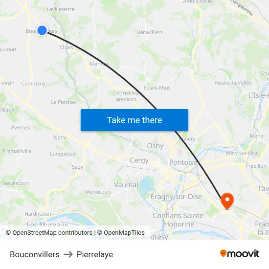 Bouconvillers to Pierrelaye map