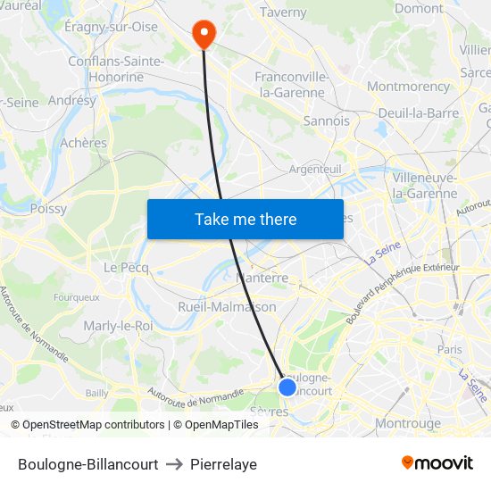 Boulogne-Billancourt to Pierrelaye map