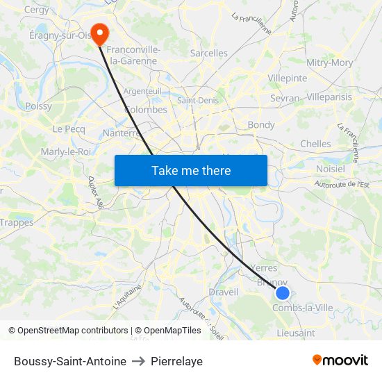 Boussy-Saint-Antoine to Pierrelaye map