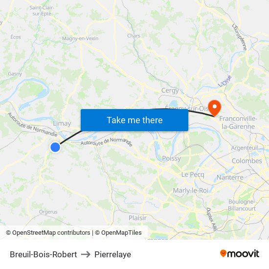 Breuil-Bois-Robert to Pierrelaye map