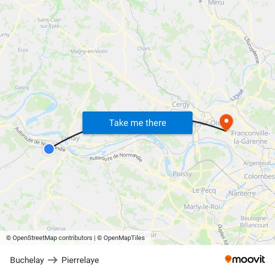Buchelay to Pierrelaye map