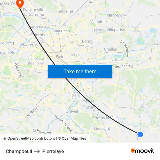 Champdeuil to Pierrelaye map