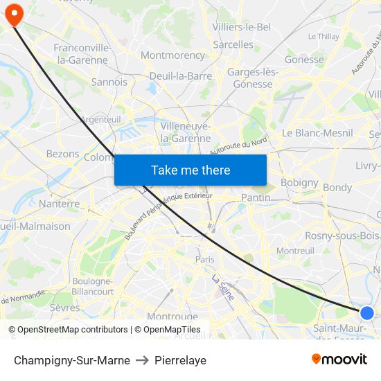 Champigny-Sur-Marne to Pierrelaye map