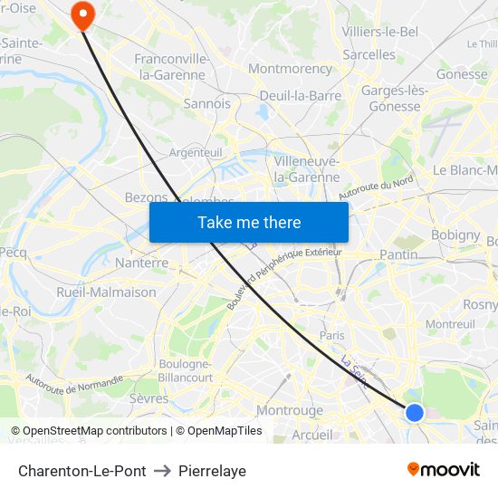 Charenton-Le-Pont to Pierrelaye map