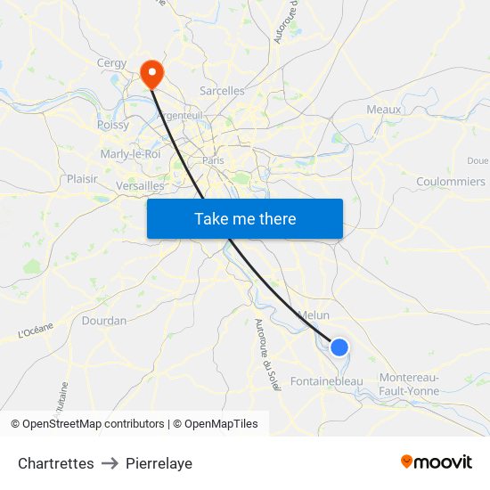 Chartrettes to Pierrelaye map