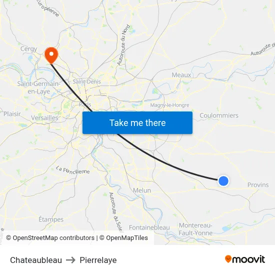 Chateaubleau to Pierrelaye map