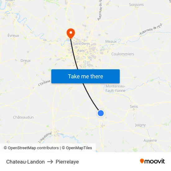 Chateau-Landon to Pierrelaye map