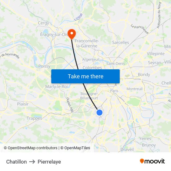 Chatillon to Pierrelaye map