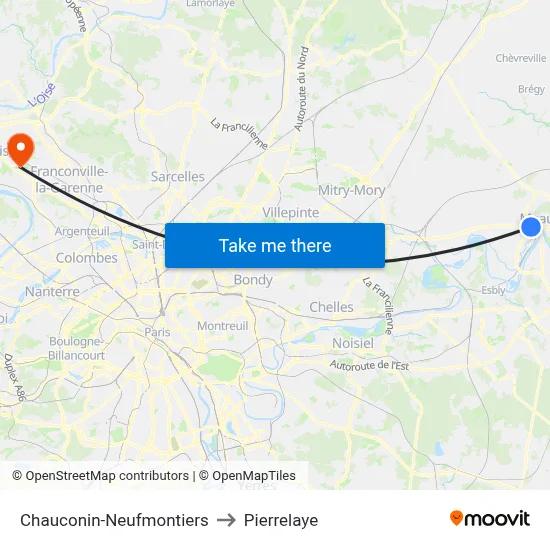 Chauconin-Neufmontiers to Pierrelaye map