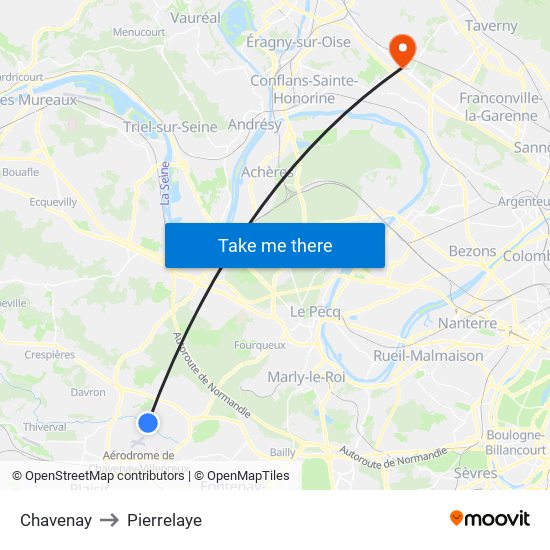 Chavenay to Pierrelaye map